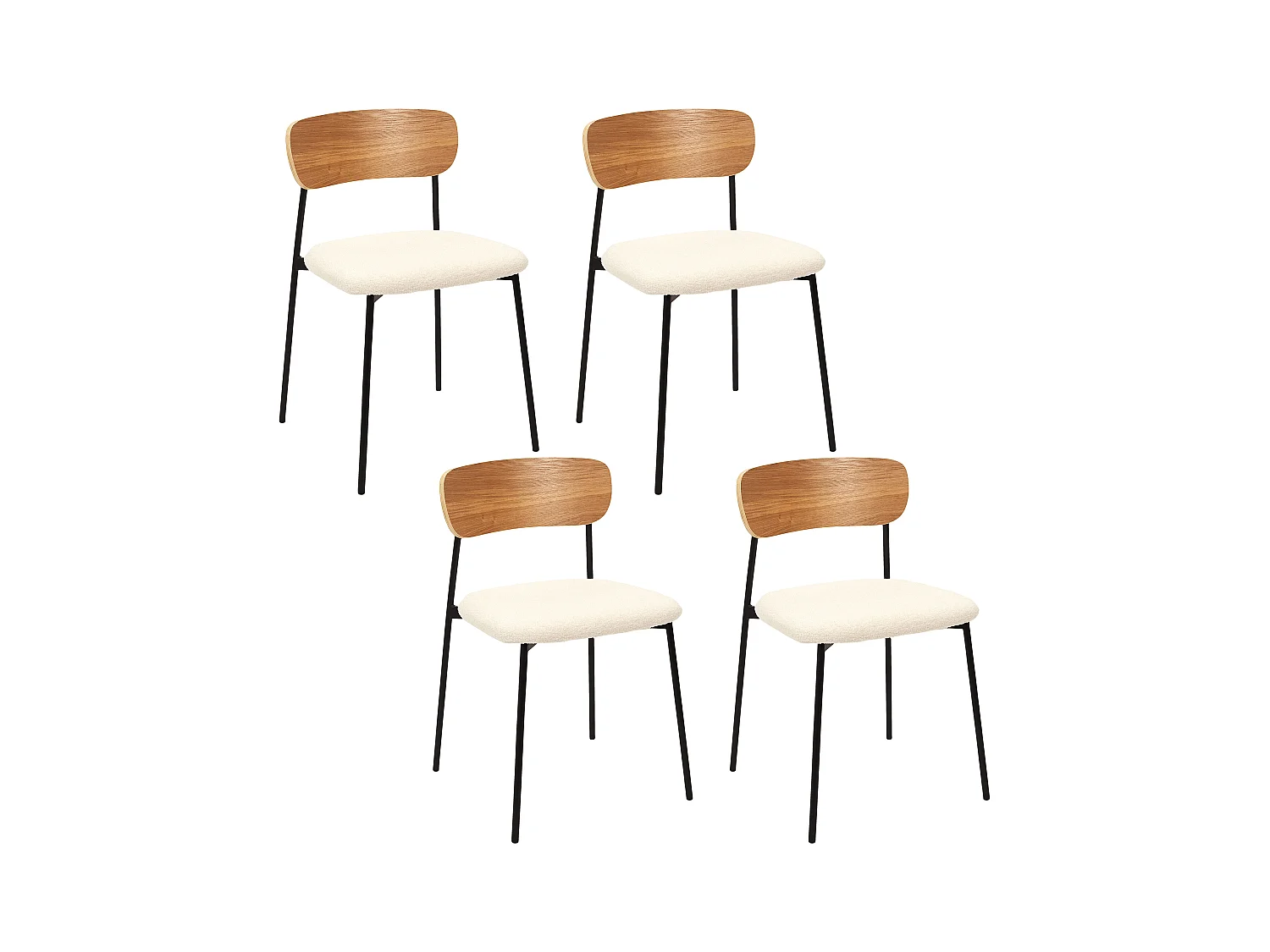 Chaise Bouclette Loki - Lot De 4 Marron, Blanc