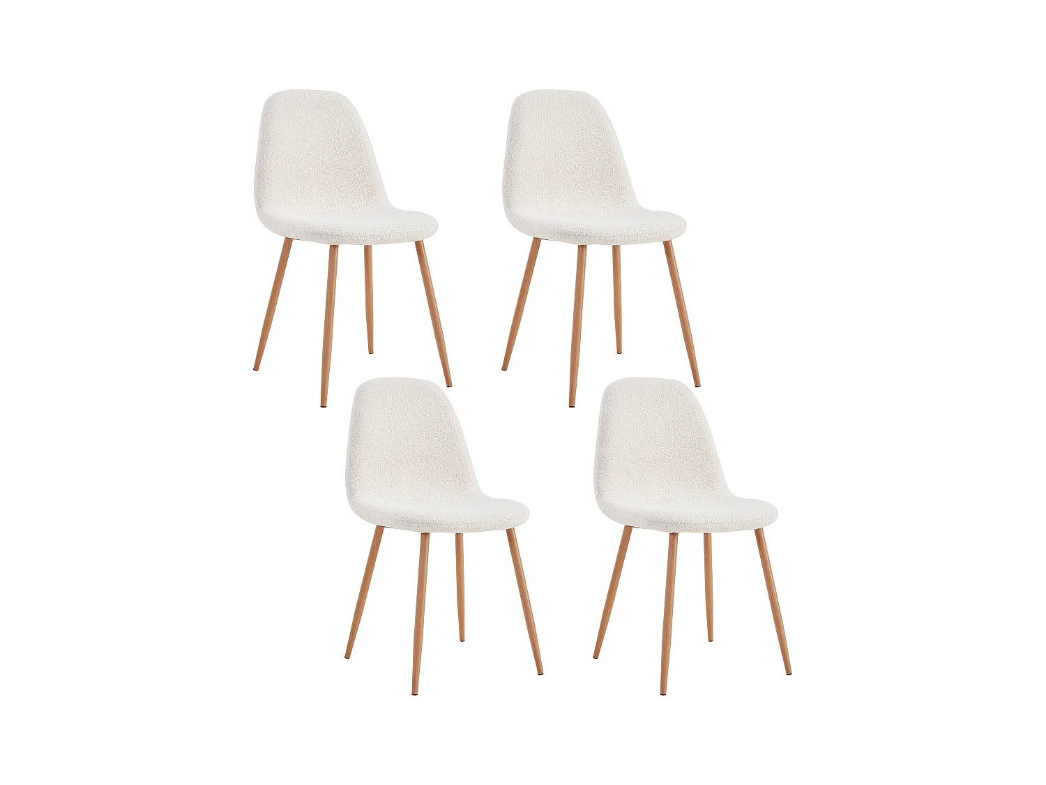 Chaise Bouclette Freya - Lot De 4 Blanc, Marron