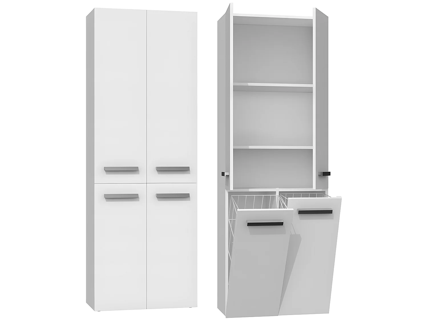 LORO | Mobile da bagno con due cesti | Maniglie minimaliste | Dimensioni: 174x60x30 | colonna di archiviazione