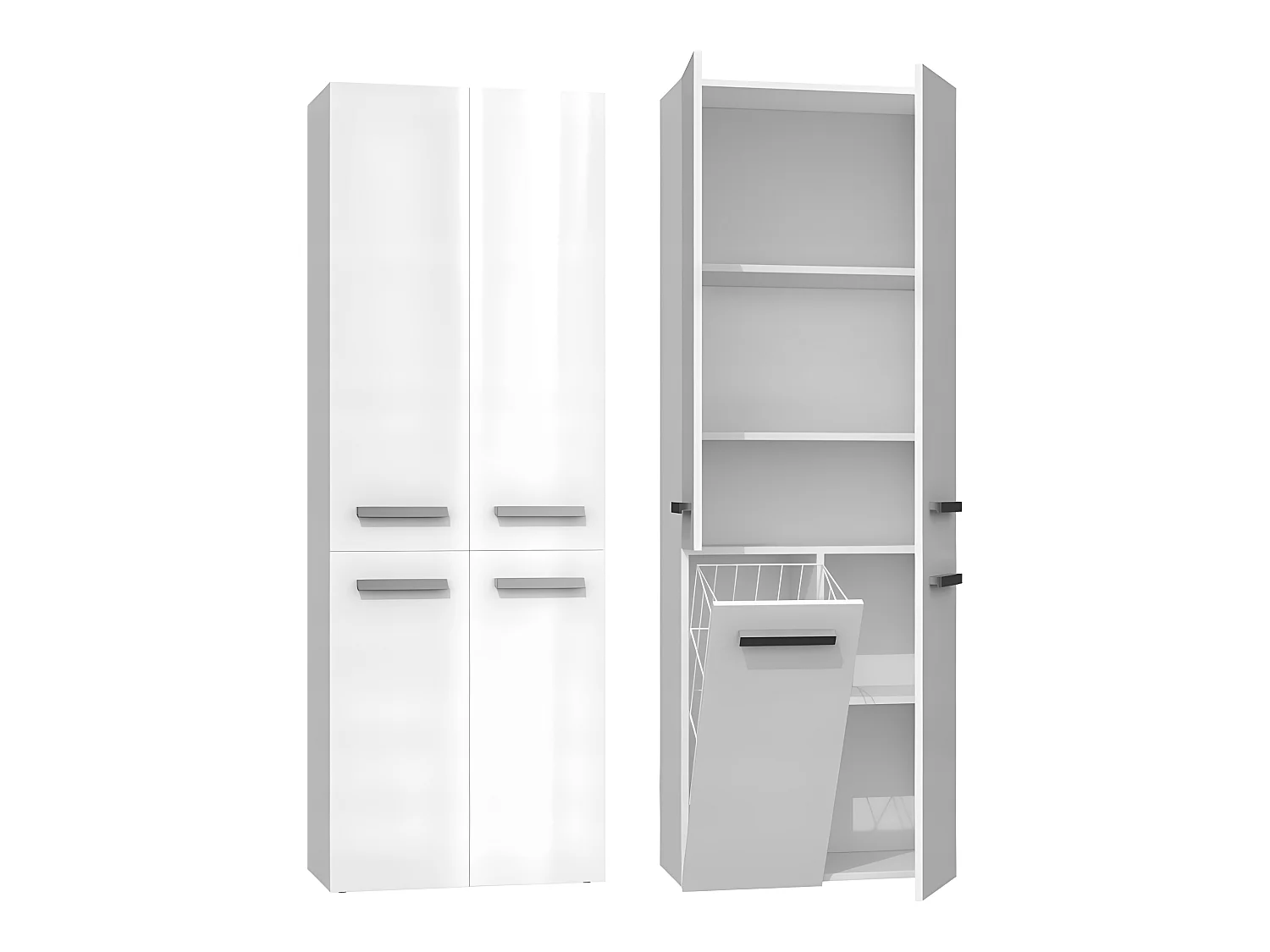 RORY | Mueble de baño con cesta | Tiradores minimalistas | Dimensiones: 174x60x30 | columna de almacenamiento