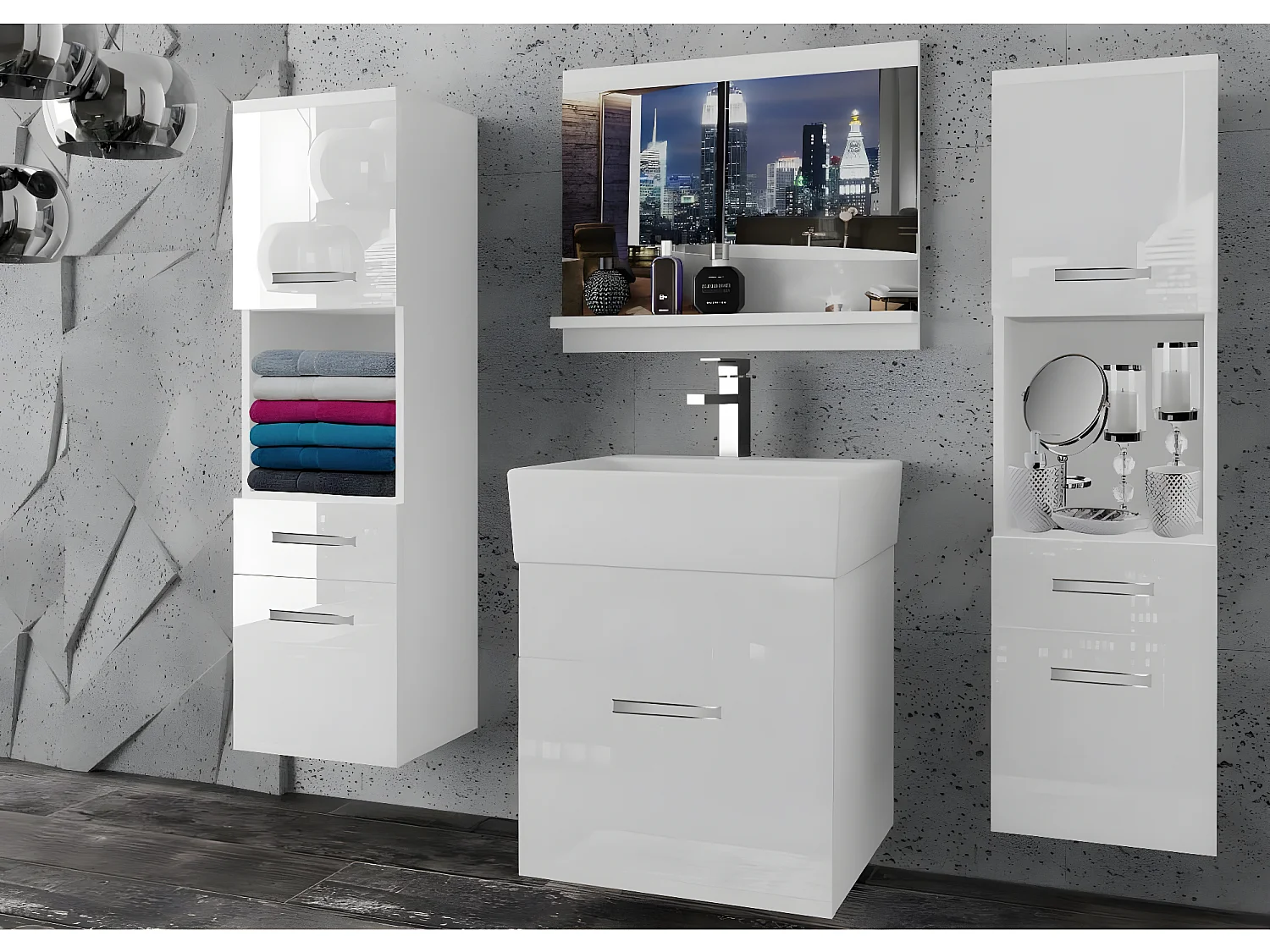 PATTES - Ensemble de salle de bain - 5 pcs - Meuble à suspendre - Vasque en porcelaine