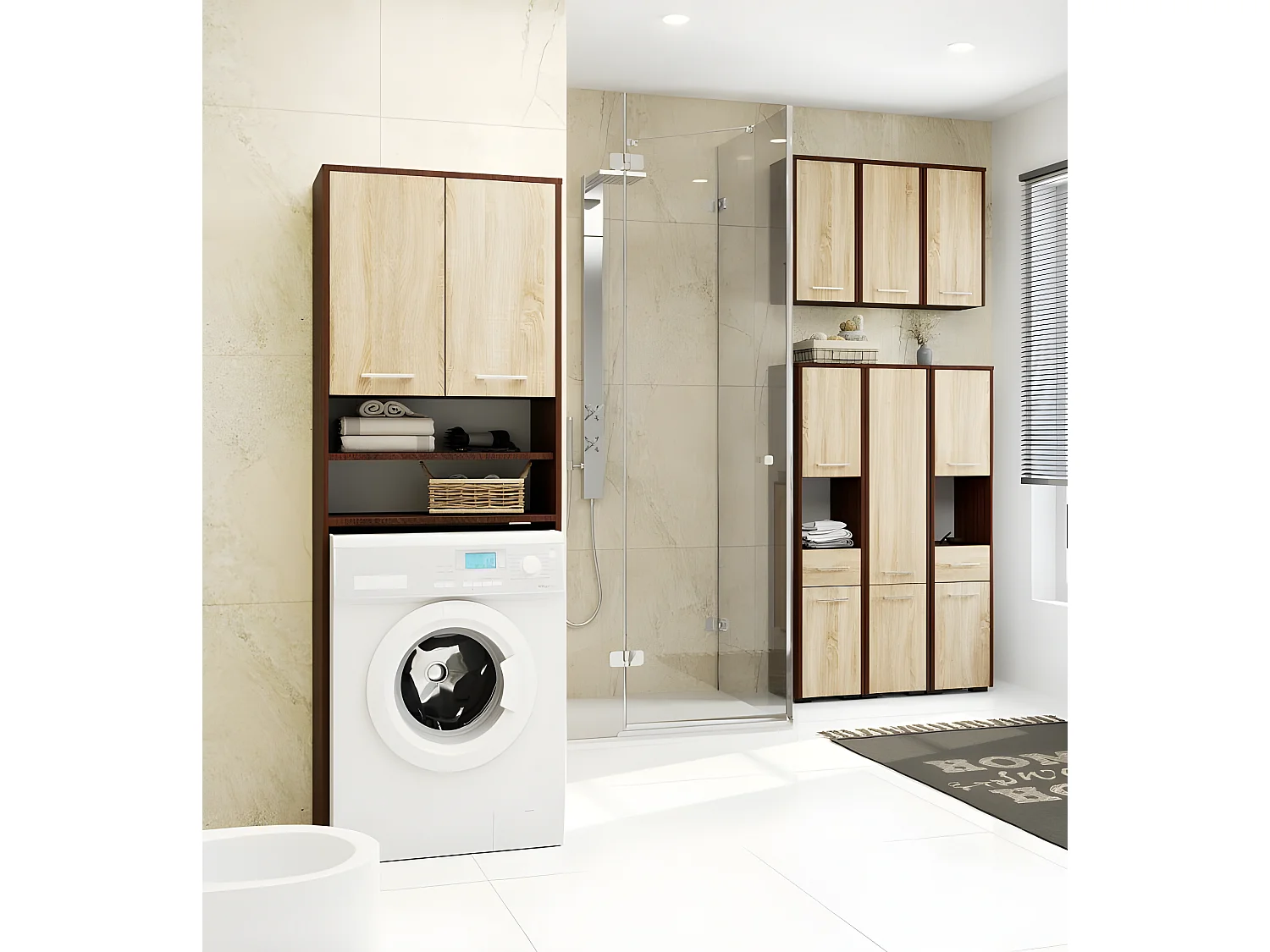 LENA - Meuble pour machine à laver style moderne - 64x180x30 - 2 portes+4 étagères