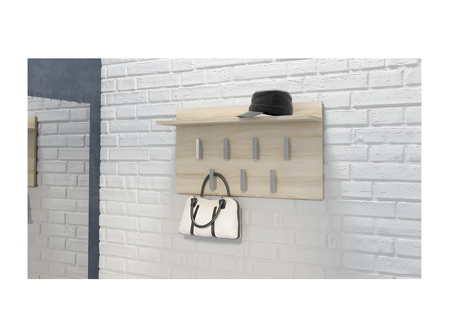 CARMEN | Pratico appendiabiti con ripiano | Dimensioni: 40x70x20 | 7 ganci | Pratico tablet | Design moderno |