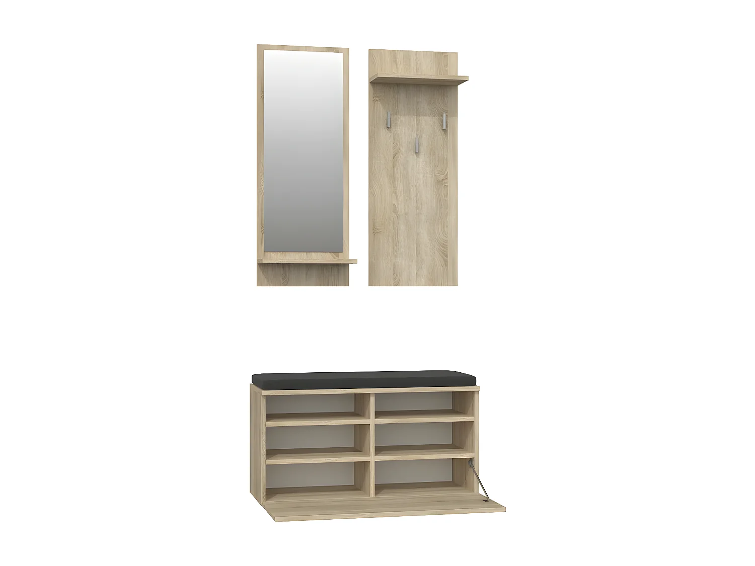 ANDERS | Moderne Flurmöbel mit Kissen 85x46x35 cm | Schuhaufbewahrungsbank 3 Haken Spiegel | Garderobe