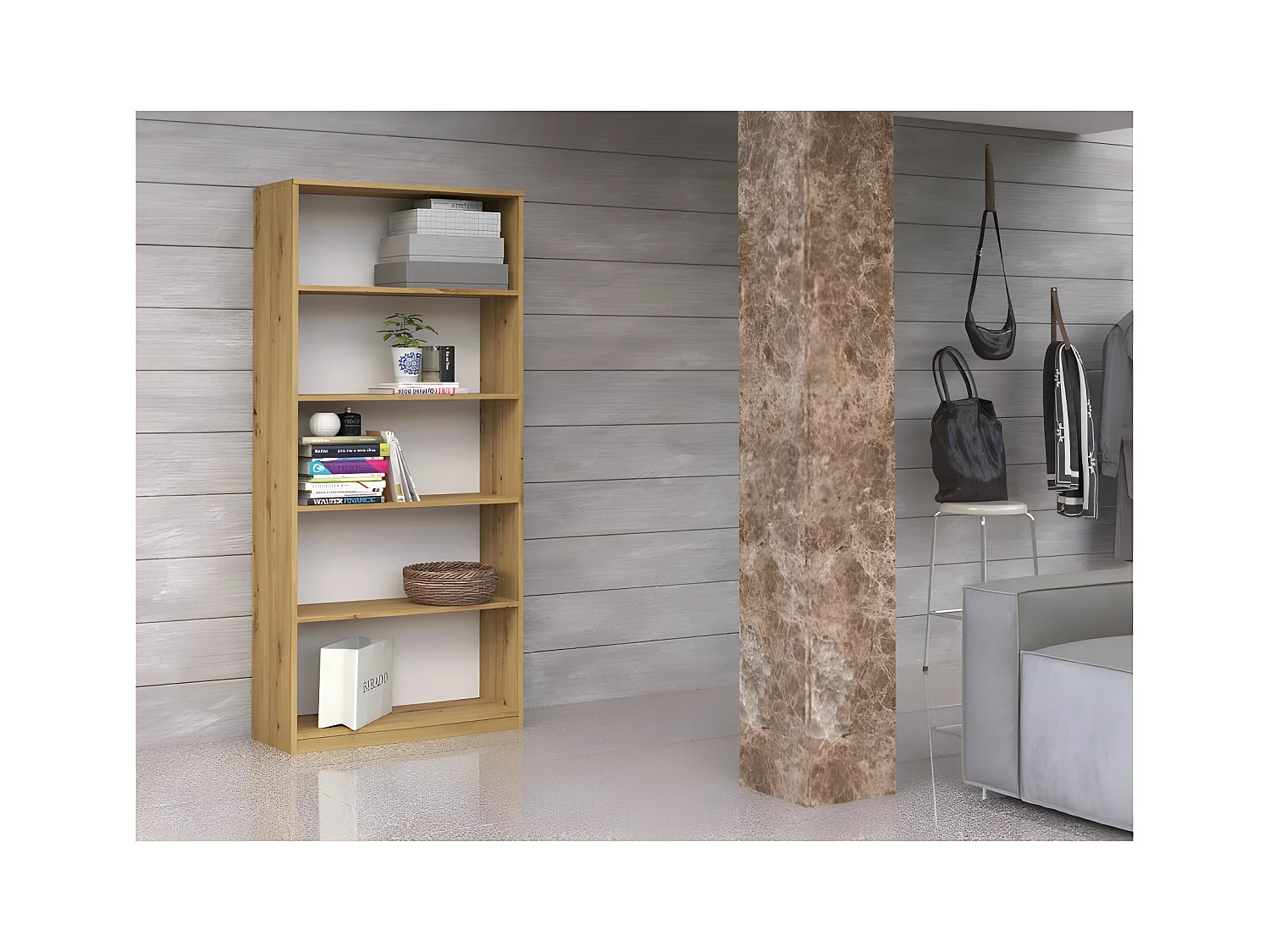 FLORENCIA | Librería moderna | Estante de oficina clásico | Dimensiones: 182x80x30 | 4 estantes | Diseño simple