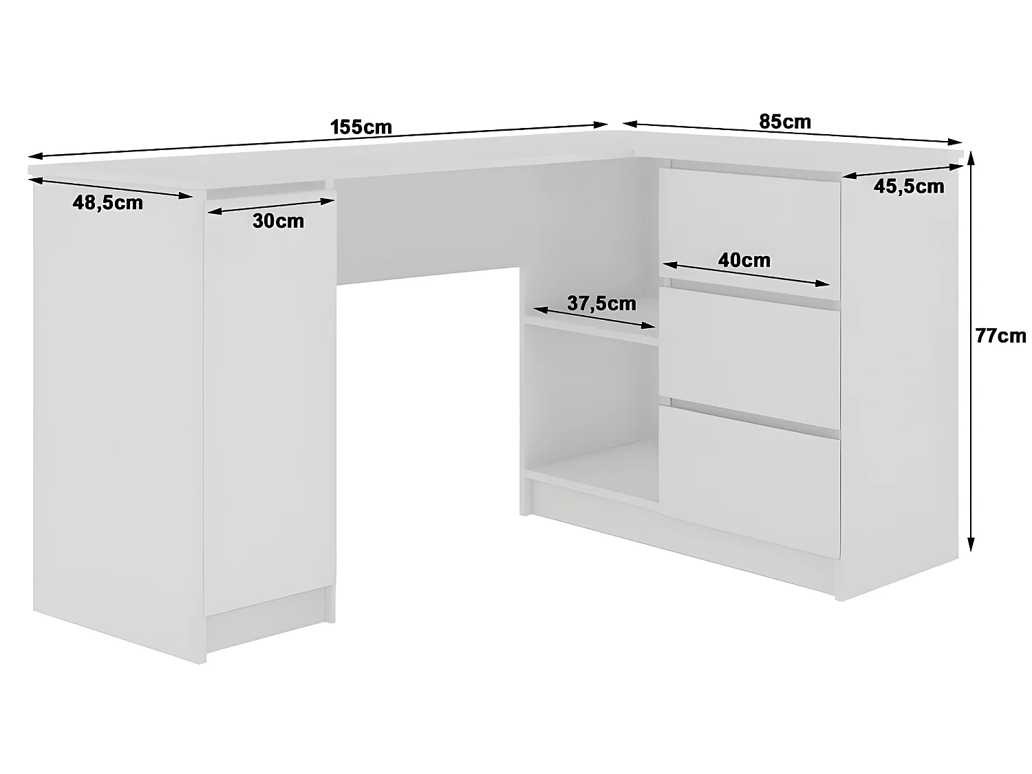 BALAUR - Bureau d'angle style moderne - 155x77x85 - 1 porte+3 tiroirs