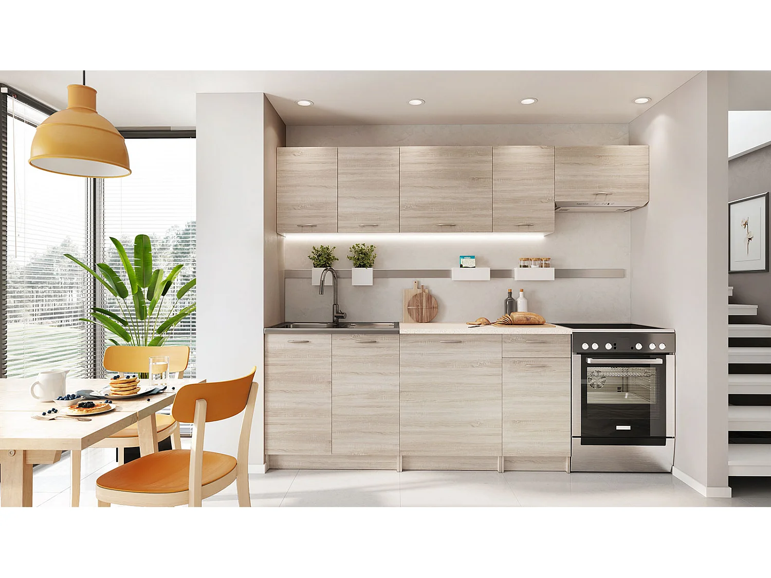 BONA - Cocina completa modular + lineal L 240 cm 7 pzs - Encimera INCLUIDA - Conjunto de mueble de cocina