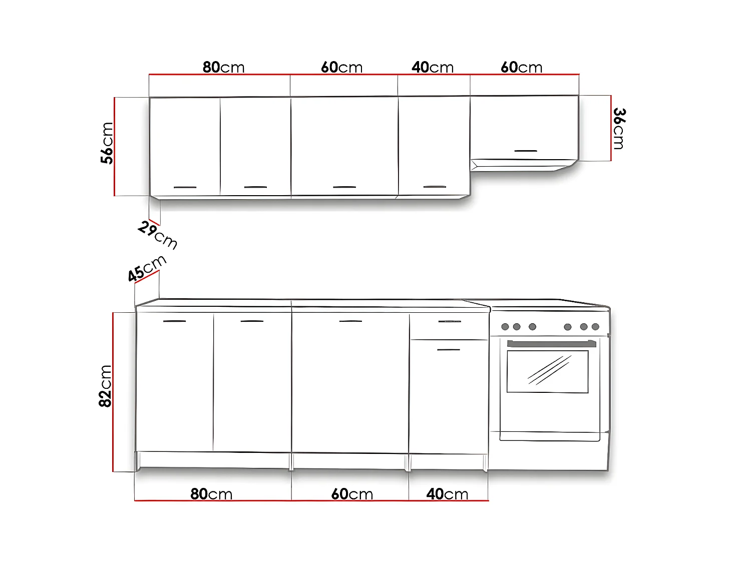 BONA - Cocina completa modular + lineal L 240 cm 7 pzs - Encimera INCLUIDA - Conjunto de mueble de cocina