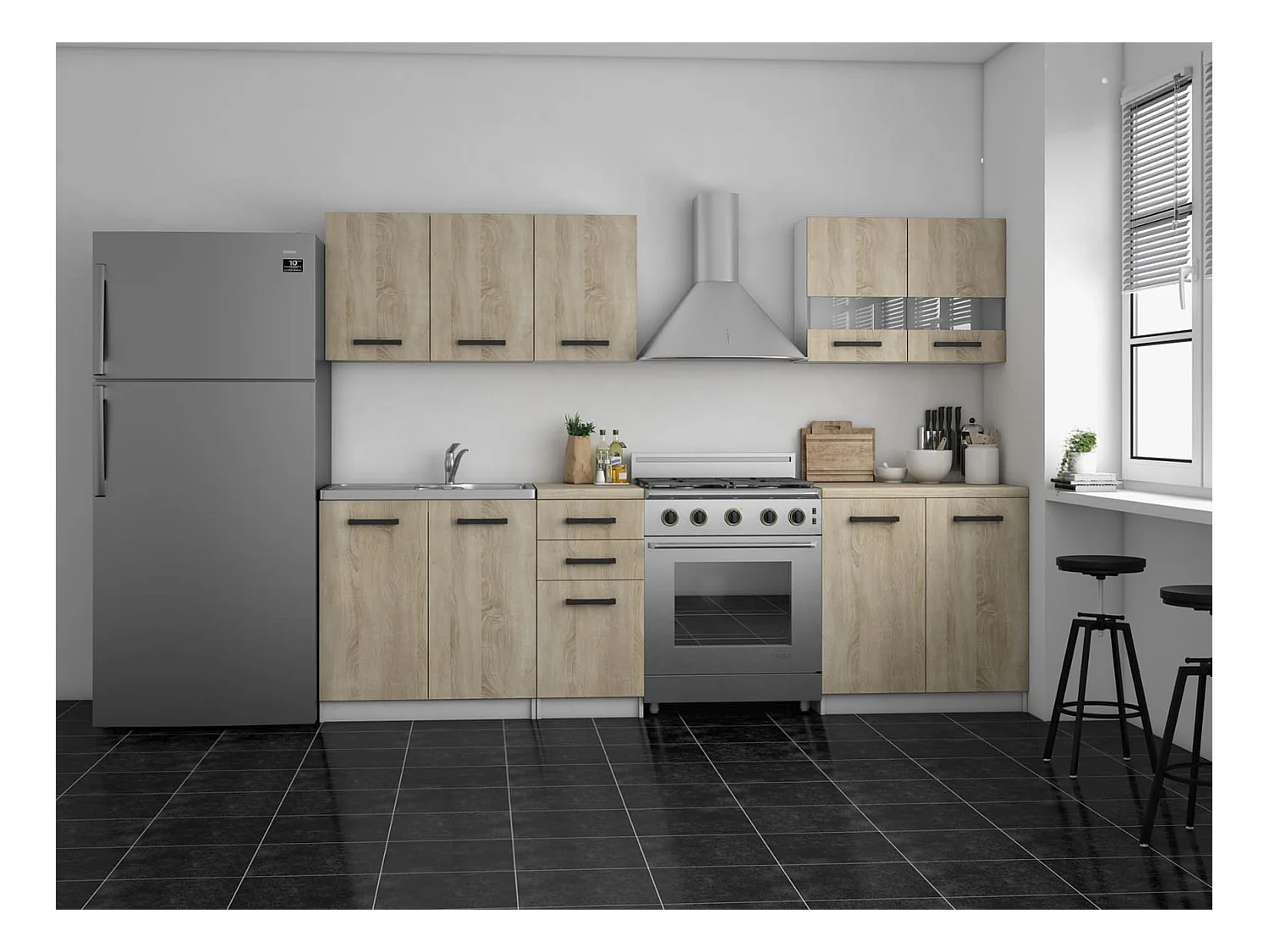 ELIF - Cocina completa modular + lineal L - 200cm 6 pzs - encimera incluida - juego de muebles de cocina