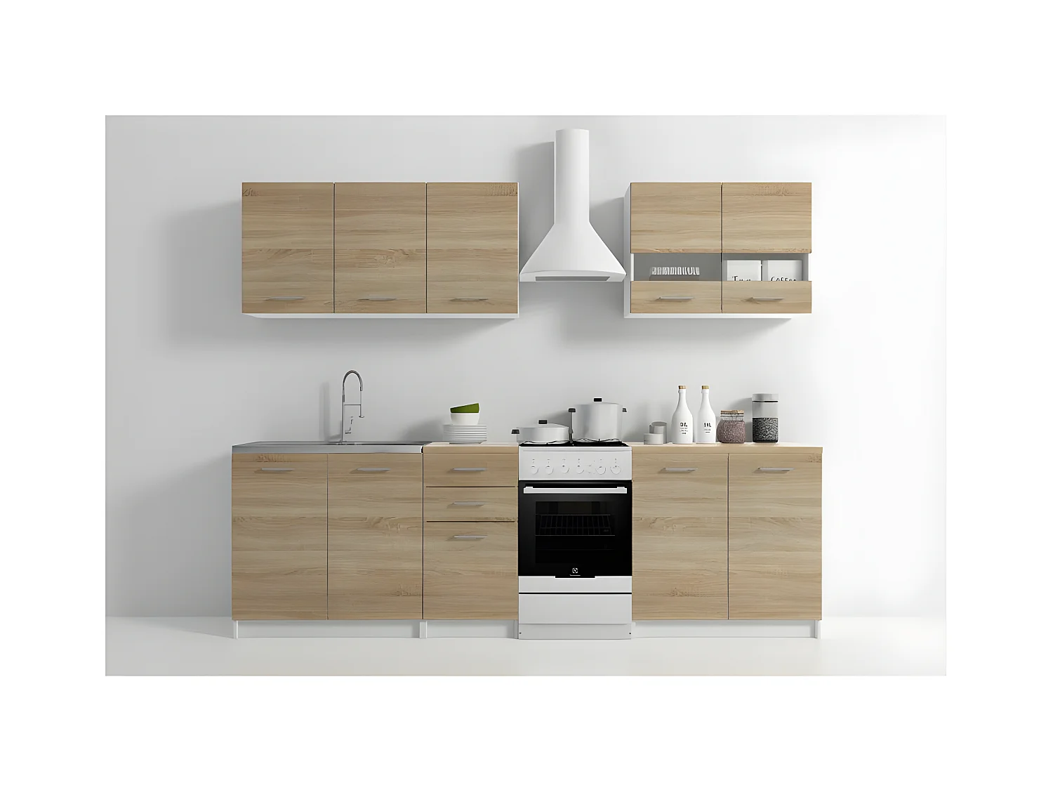 ELIF - Cuisine Complète Modulaire + Linéaire L 200 cm 6 pcs - Plan de travail INCLUS - Ensemble meubles armoires cuisine