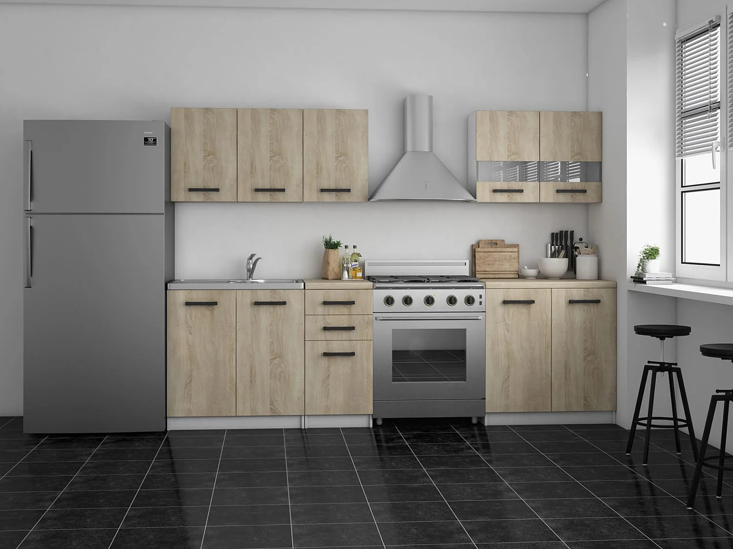 ELIF - Cocina completa modular + lineal L - 200cm 6 pzs - encimera incluida - juego de muebles de cocina