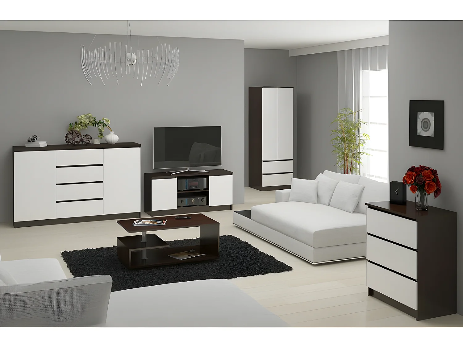 ELINE - Armadio per camera da letto - 180x60x51cm - Armadio - 2 cassetti - Armadio per camera da letto - Aspetto legno