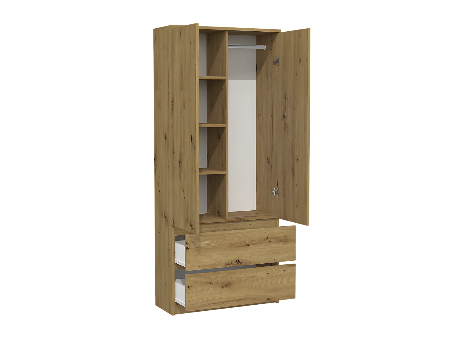 TURIN | Armoire style moderne chambre salon | Penderie multifonctions | 2 portes + tiroirs | Dressing | Système TIP-ON