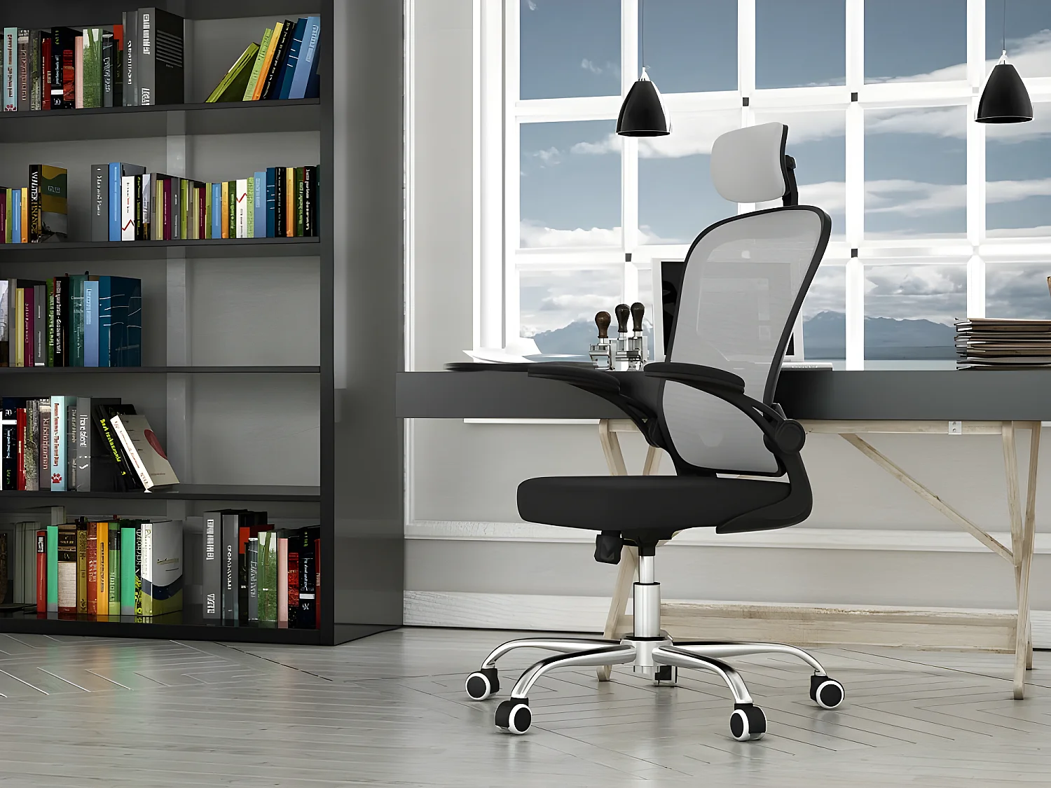 JEANA - Fauteuil de bureau ergonomique - Hauteur ajustable - Avec accoudoirs - Chaise de bureau pivotante