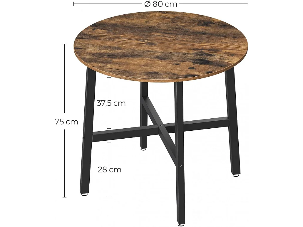 STELLY - Table style rustique salle à manger/cuisine/salon - 88x88x75 cm - Plateau rond