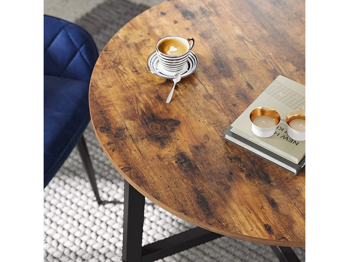 STELLY - Table style rustique salle à manger/cuisine/salon - 88x88x75 cm - Plateau rond