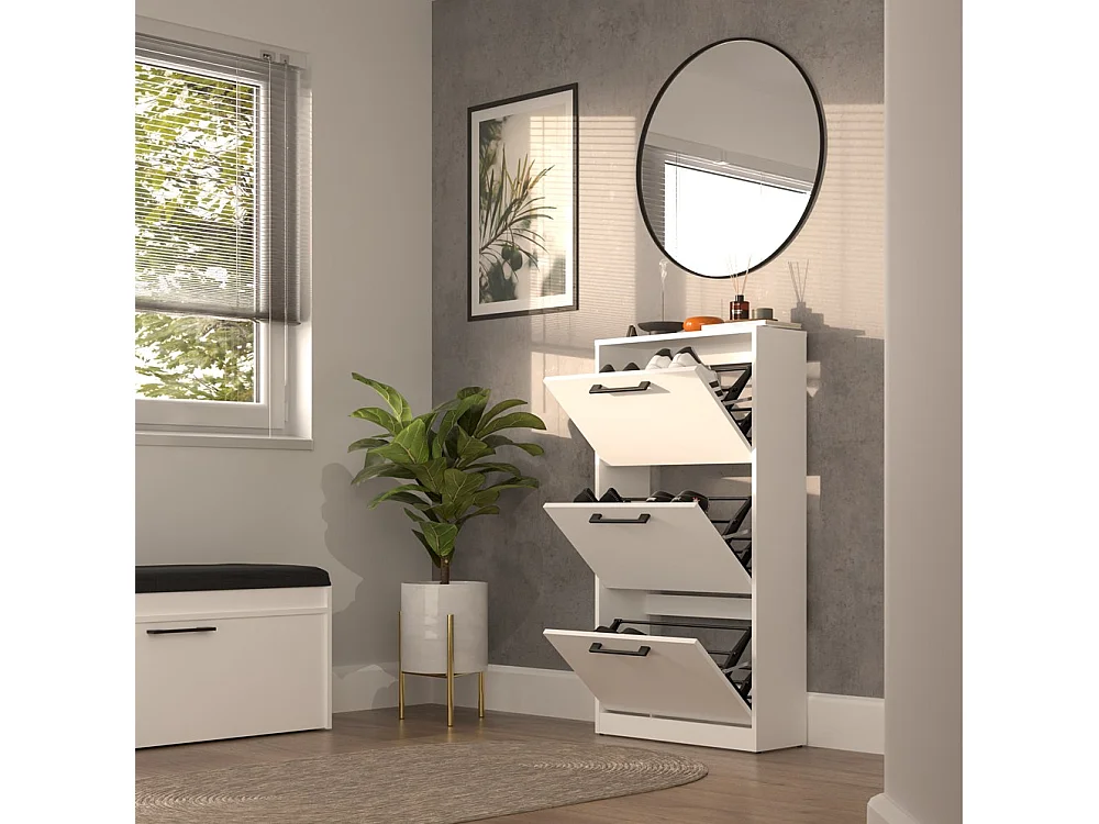 FANO | Zapatero moderno 116x60x28 | Almacenamiento Zapatero contemporáneo | Unidad de entrada 3 puertas/6 nichos