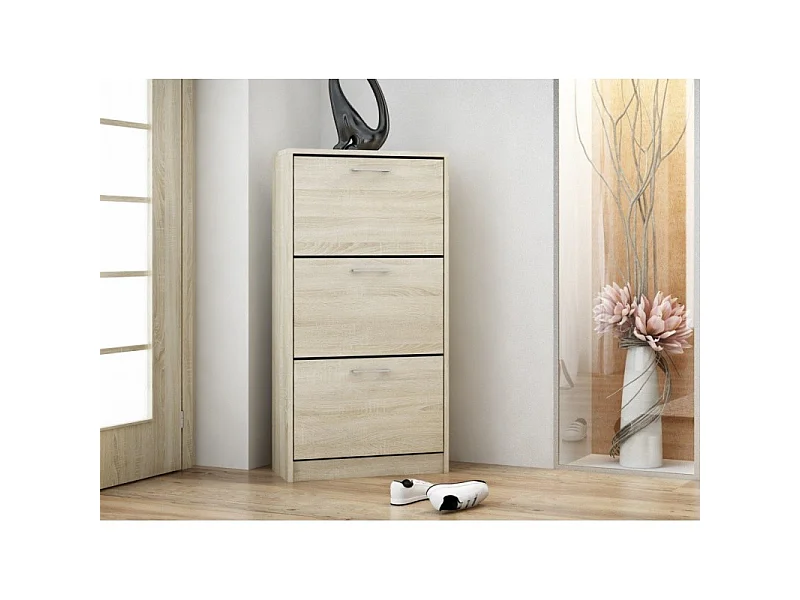 FANO - Zapatero de estilo moderno - 116x60x28 cm - Zapatero 3 puertas 6 nichos - Mueble recibidor - Aspecto madera