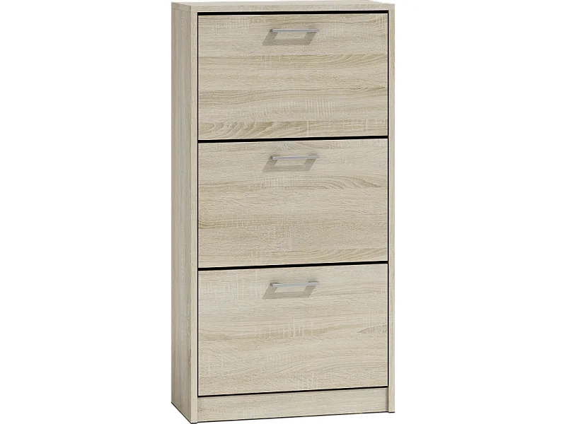 FANO - Zapatero de estilo moderno - 116x60x28 cm - Zapatero 3 puertas 6 nichos - Mueble recibidor - Aspecto madera