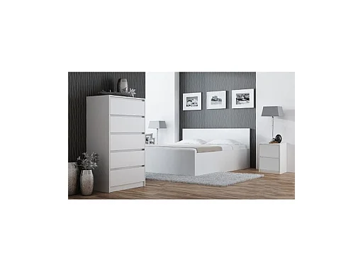 Nachttisch K2, Nachtschrank | Farbe: Weiß | Ideal für Schlafzimmer, Kinderzimmer, Teenager | Einfache Montage | Zwei geräumige Schubladen | Grifflose Schubladen