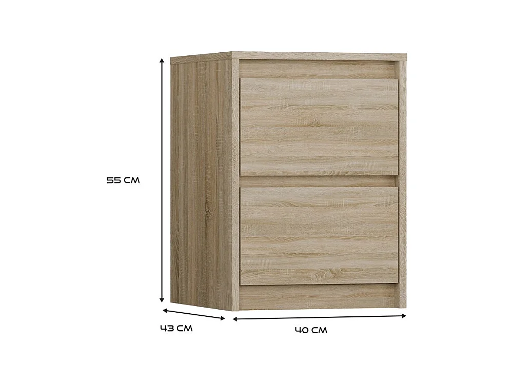 IRIS T2 - Mesita de noche 2 cajones estilo moderno - 55x43x40 cm - Mesita de noche - Mueble auxiliar - Aspecto madera
