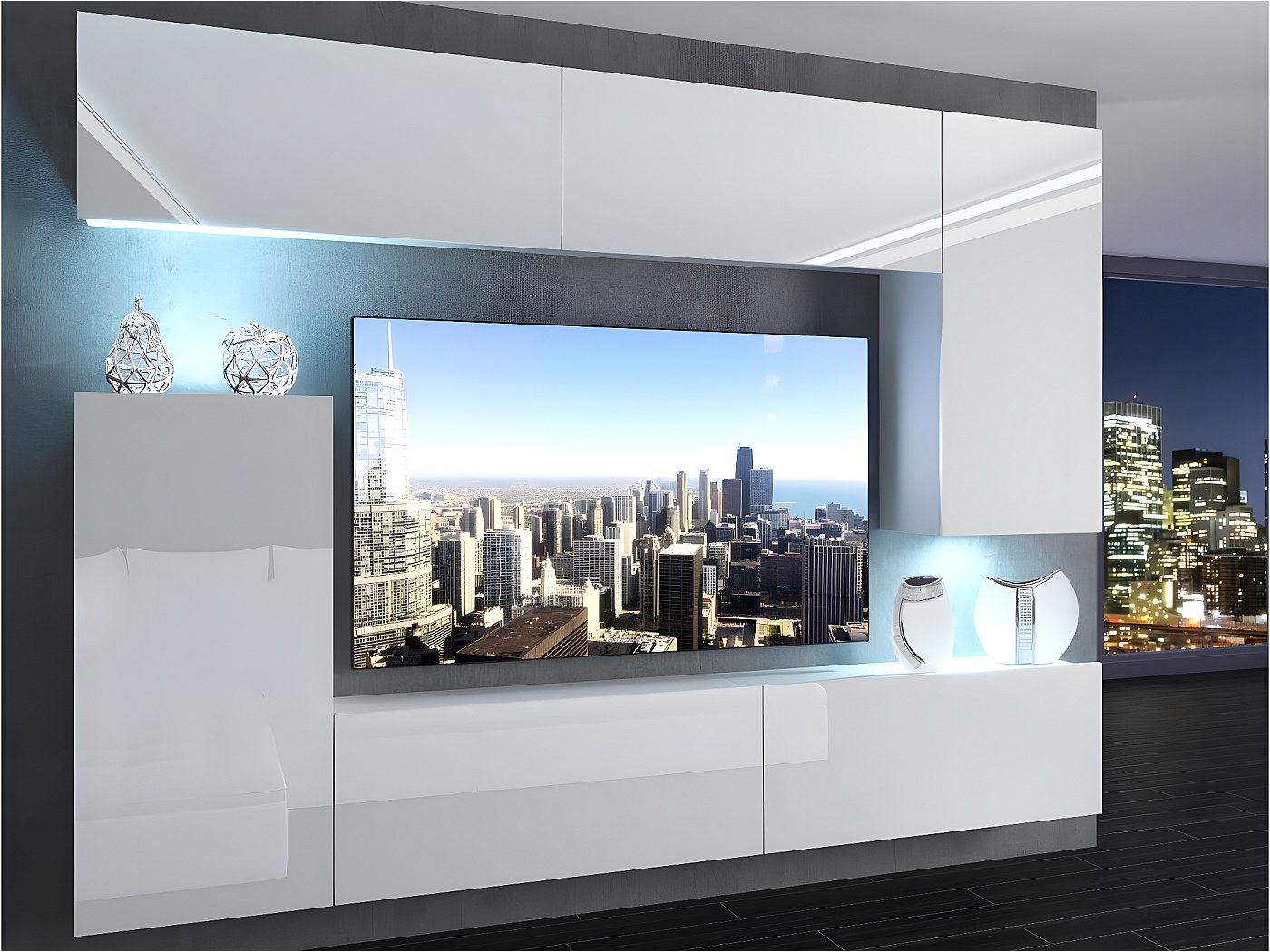 Mobile TV Parete Gecheer 100x30x30cm - Pensile Truciolato Bianco 2 Ante - Foto 7