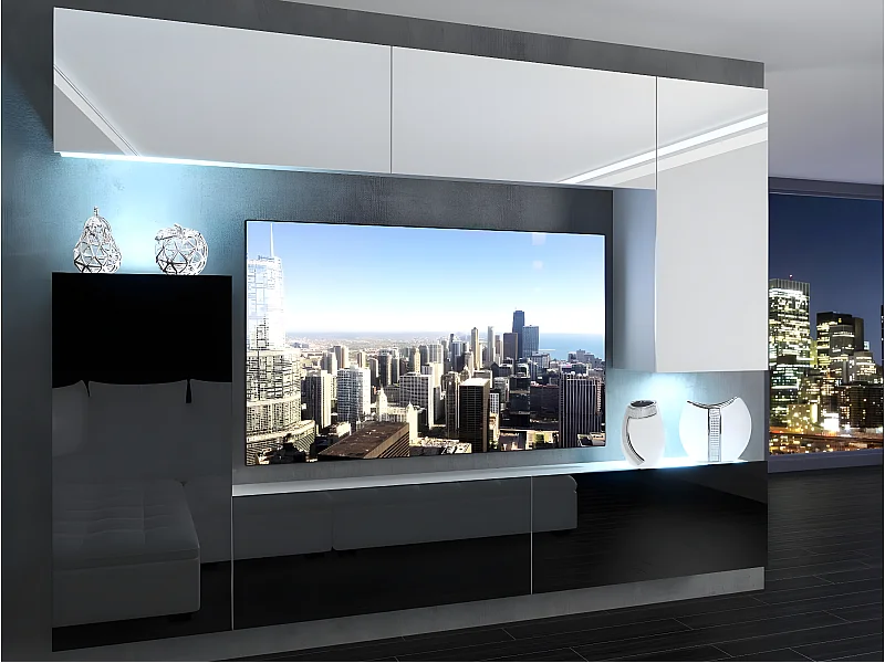 SLIDE | Mobile TV | Pensile in stile moderno | Larghezza 250 cm | Parete TV da appendere | Finitura lucida