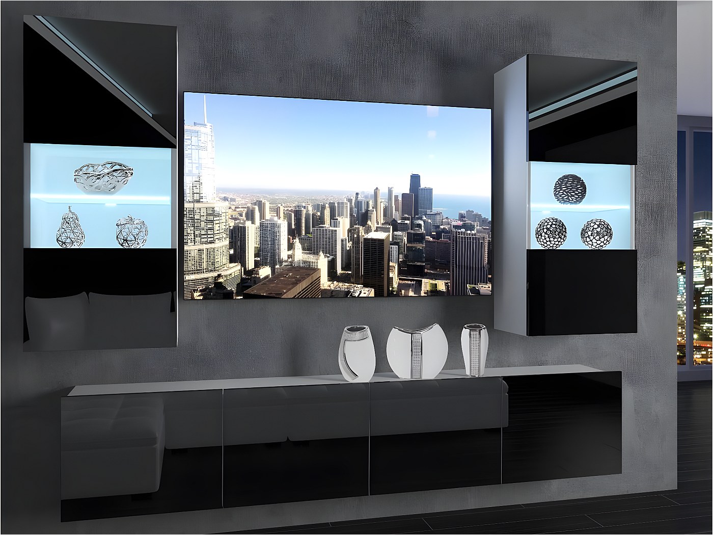 CYAN Mueble TV + LED Unidad de pared moderna Ancho 200 cm