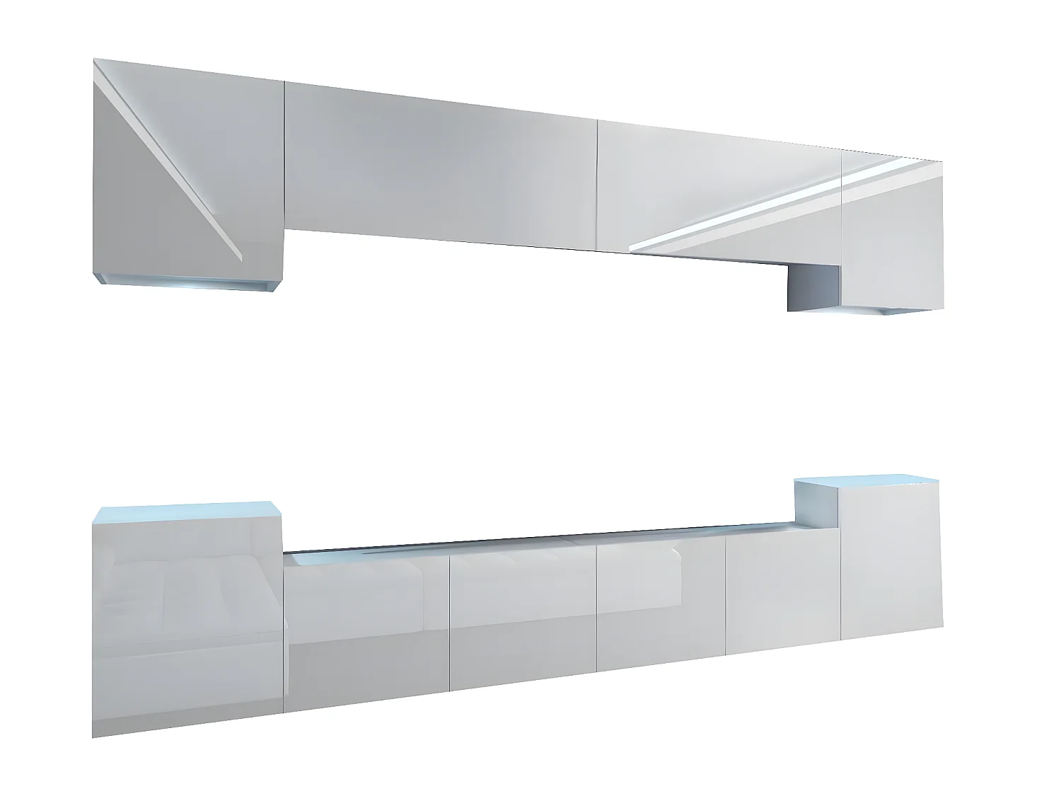 AREN - Ensemble meubles TV - Unité murale largeur 300 cm - Mur TV à suspendre finition gloss - Sans LED