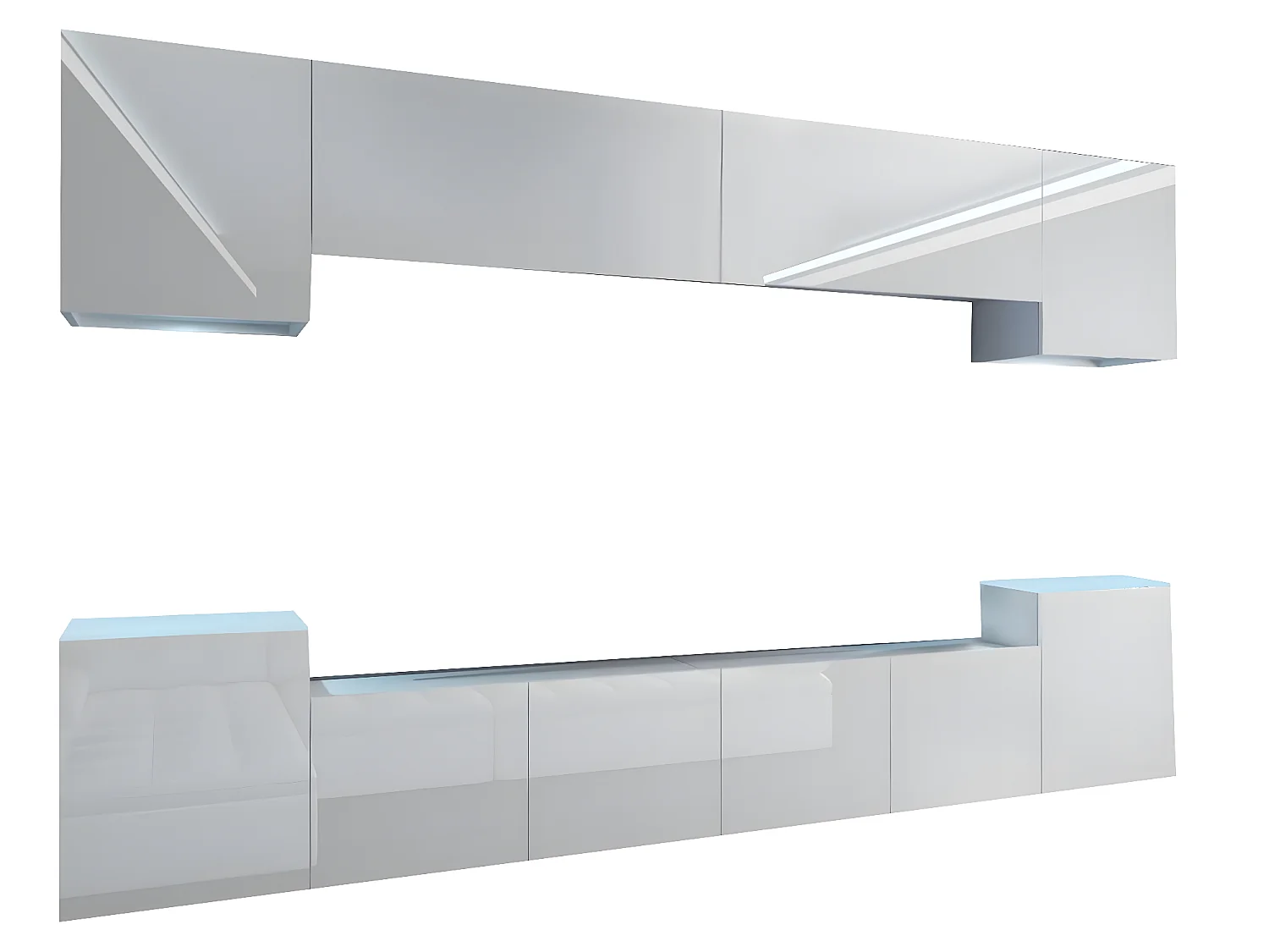 AREN - Ensemble meubles TV - Unité murale largeur 300 cm - Mur TV à suspendre finition gloss - Sans LED