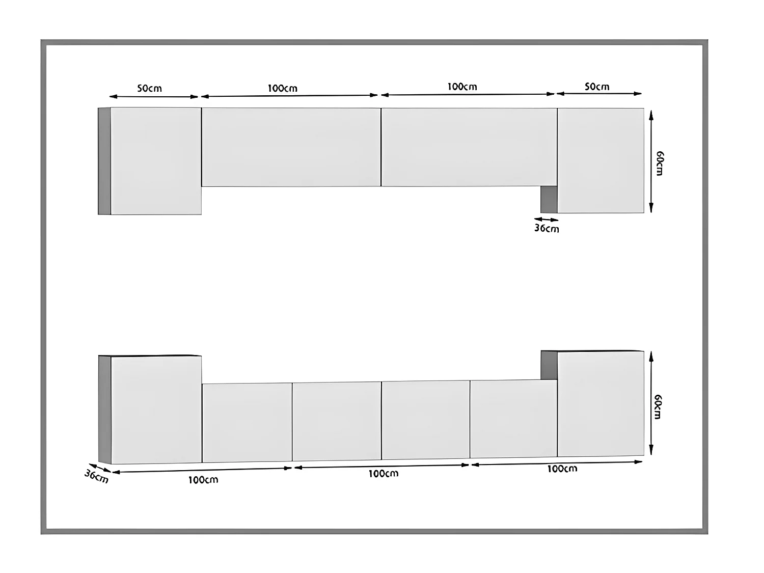 AREN - Ensemble meubles TV - Unité murale largeur 300 cm - Mur TV à suspendre finition gloss - Sans LED