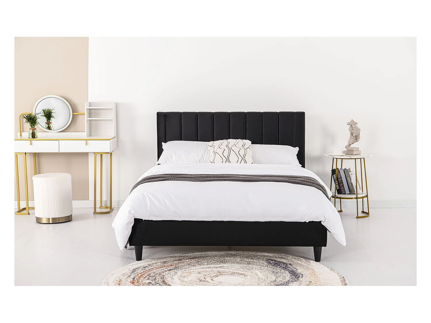 Lit 140x190 cm en velours noir CAMBRIDGE