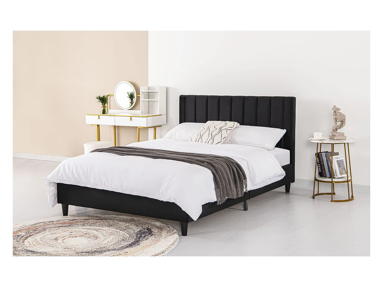 Lit 160x200 cm en velours noir CAMBRIDGE