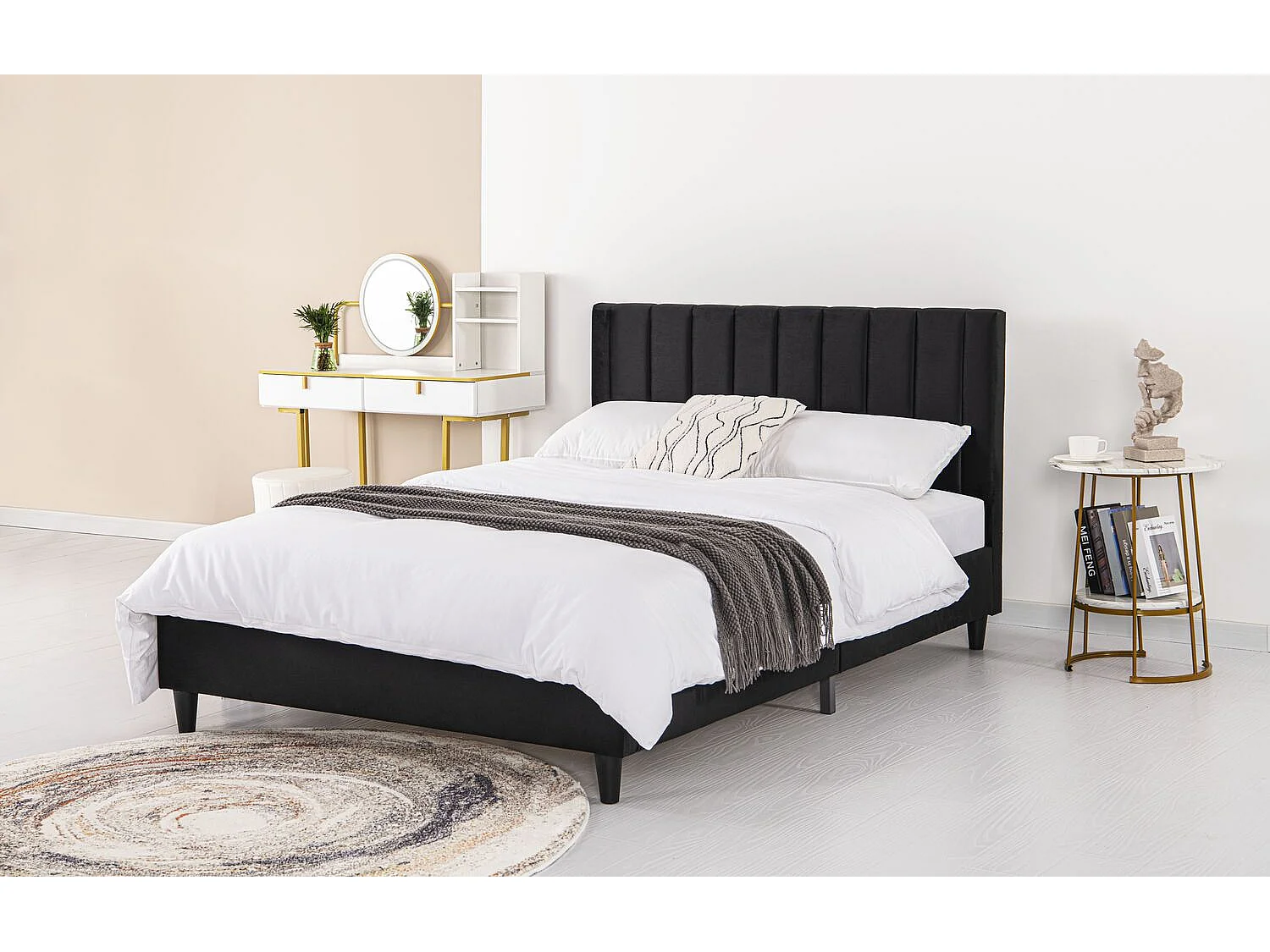 Lit 160x200 cm en velours noir CAMBRIDGE