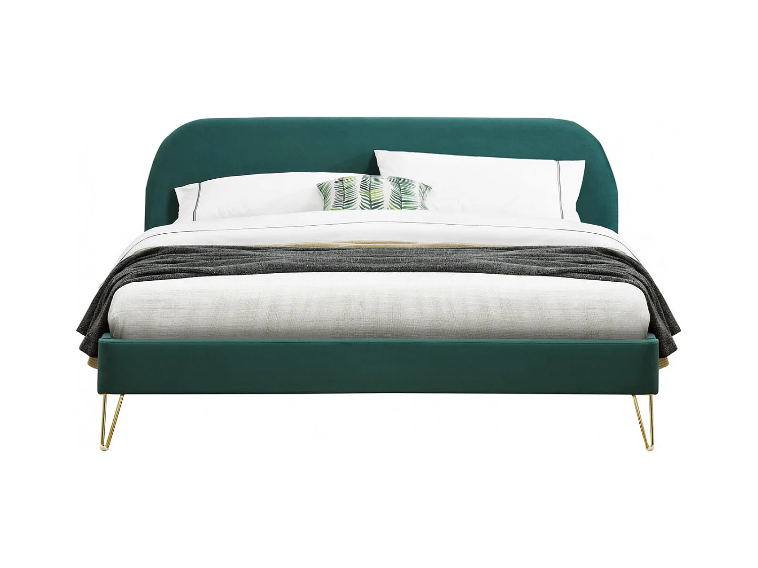 Bettgestell 160 x 200 cm aus Samt und grünem Messing PHOENIX