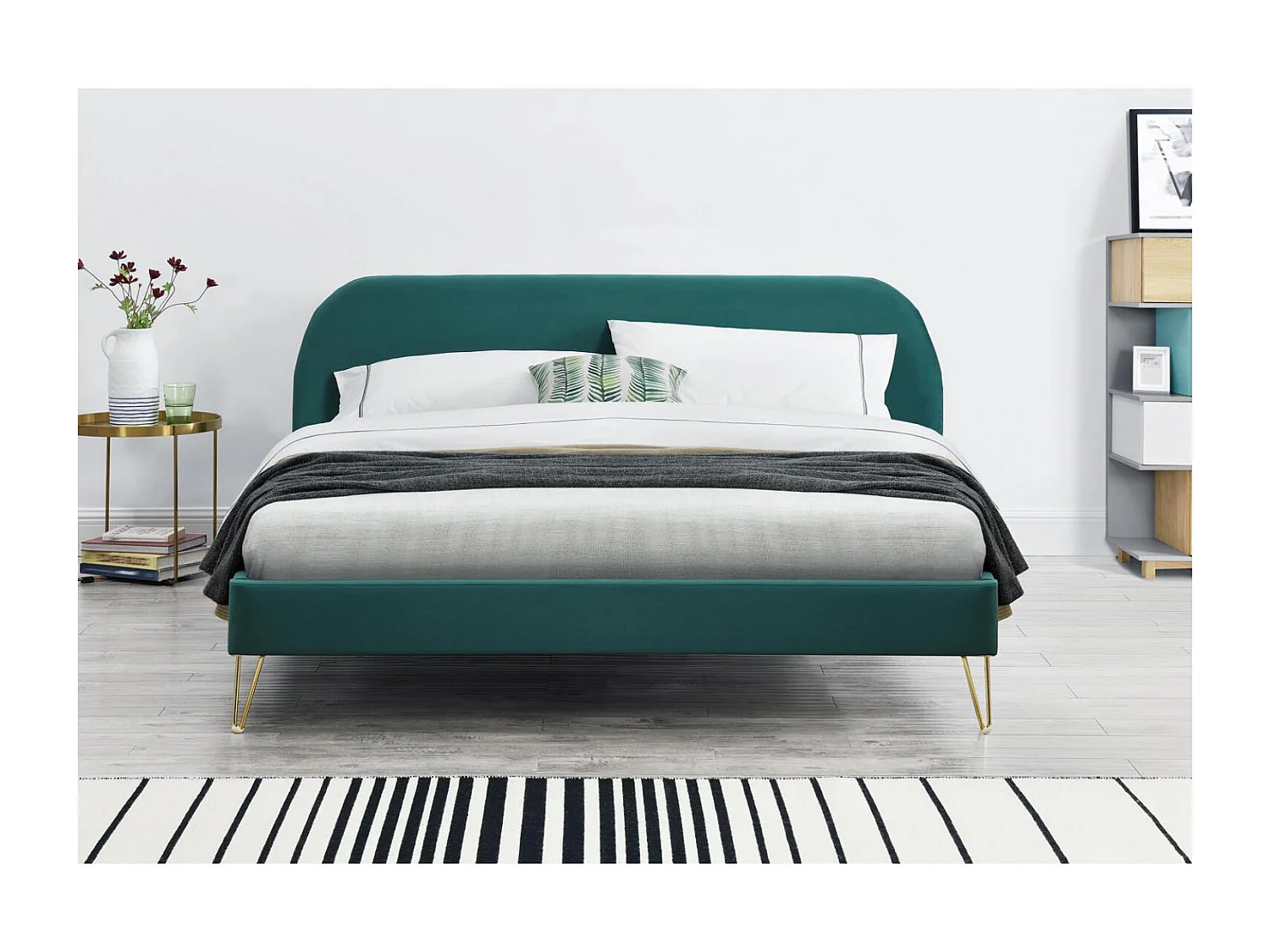 Bed Lit Phoenix 160x200 Velours Groen & Messing