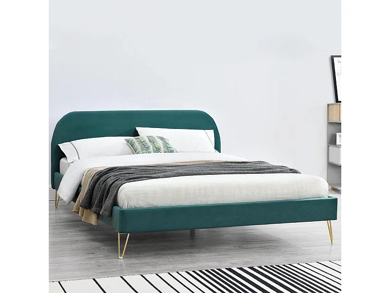 Structure de lit 160 x 200 cm en velours et laiton vert PHOENIX