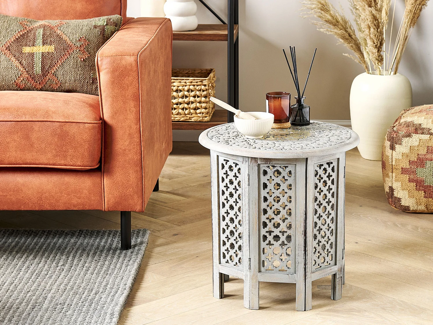 Stolik pomocniczy JAGORI Drewno mango Szary