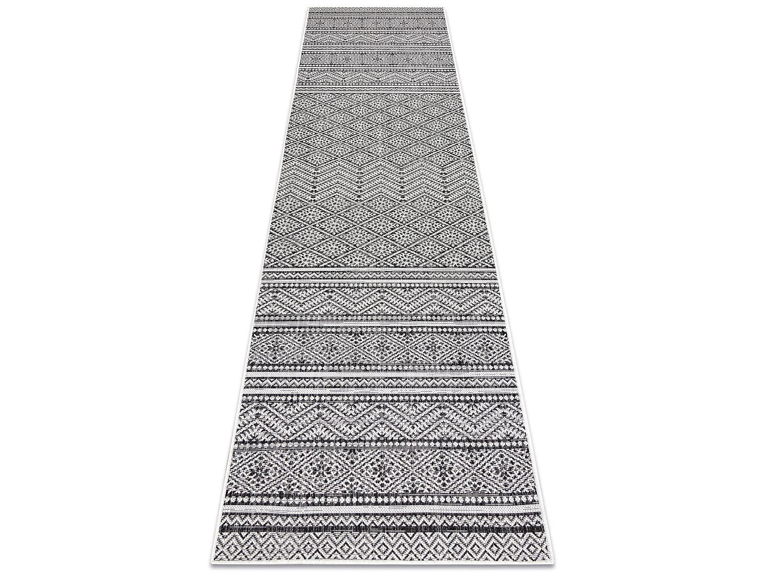 Sisal tapijt, Loper SION azteeks 22168 plat te weven zwart / ecru 70x250 cm