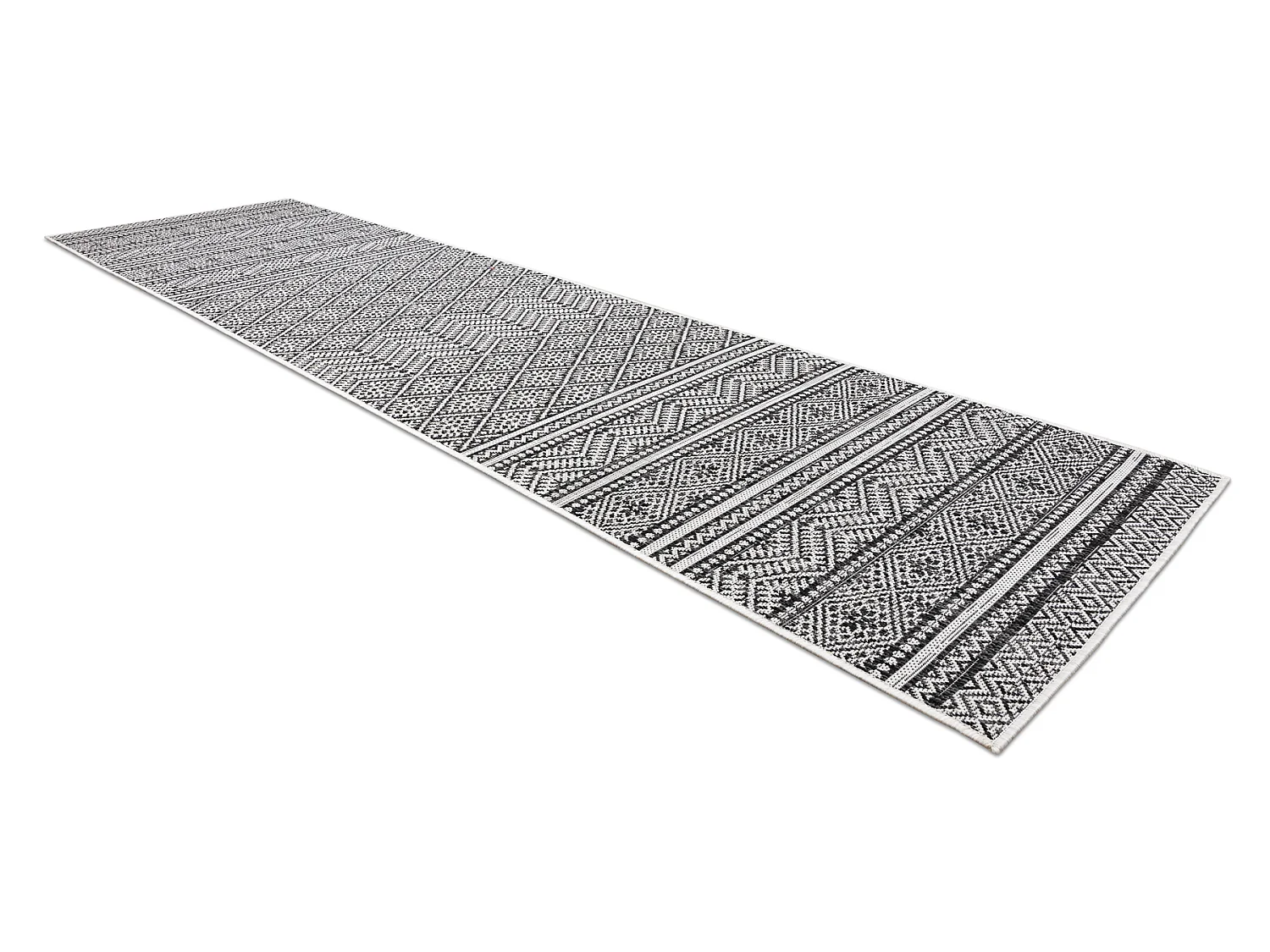 Sisal tapijt, Loper SION azteeks 22168 plat te weven zwart / ecru 80x300 cm