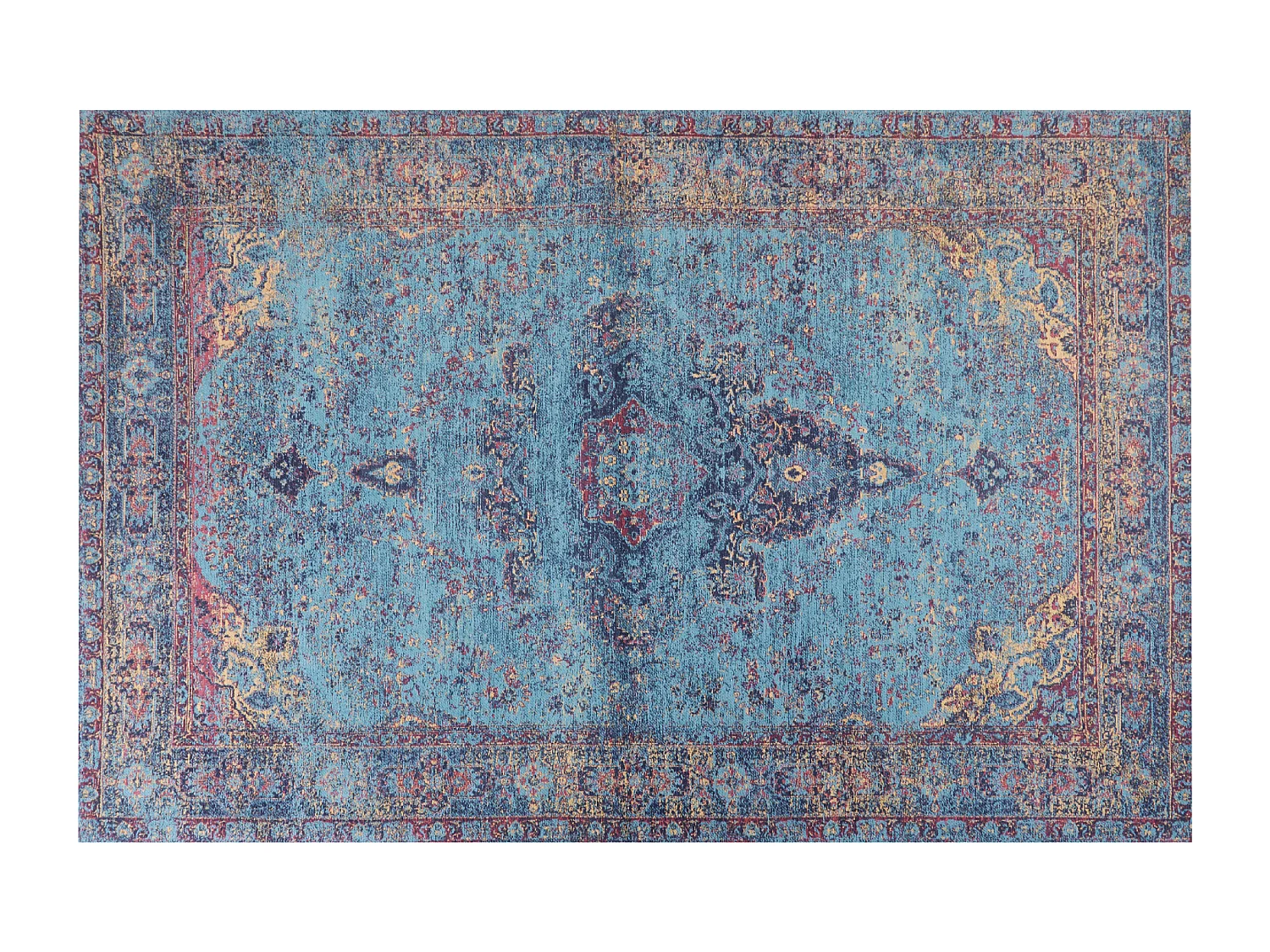 Teppich Baumwolle blau 200 x 300 cm orientalisches Muster Kurzflor KANSU