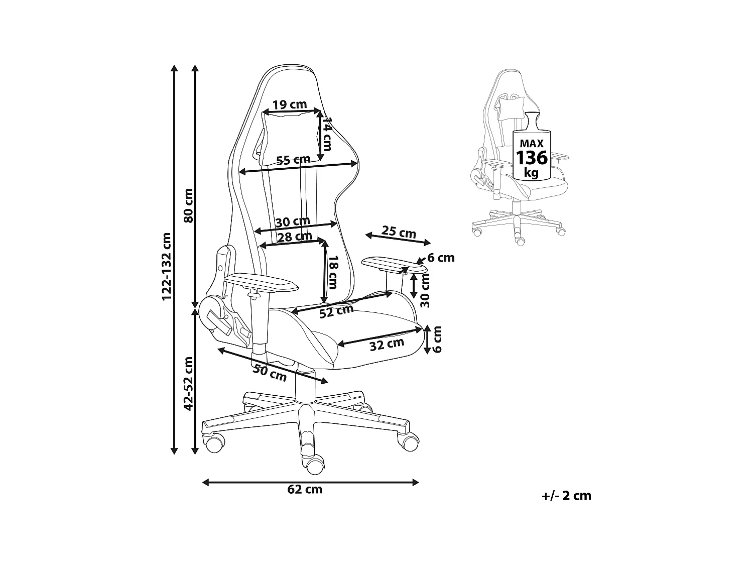 Cadeira gaming WARRIOR Cinzento escuro