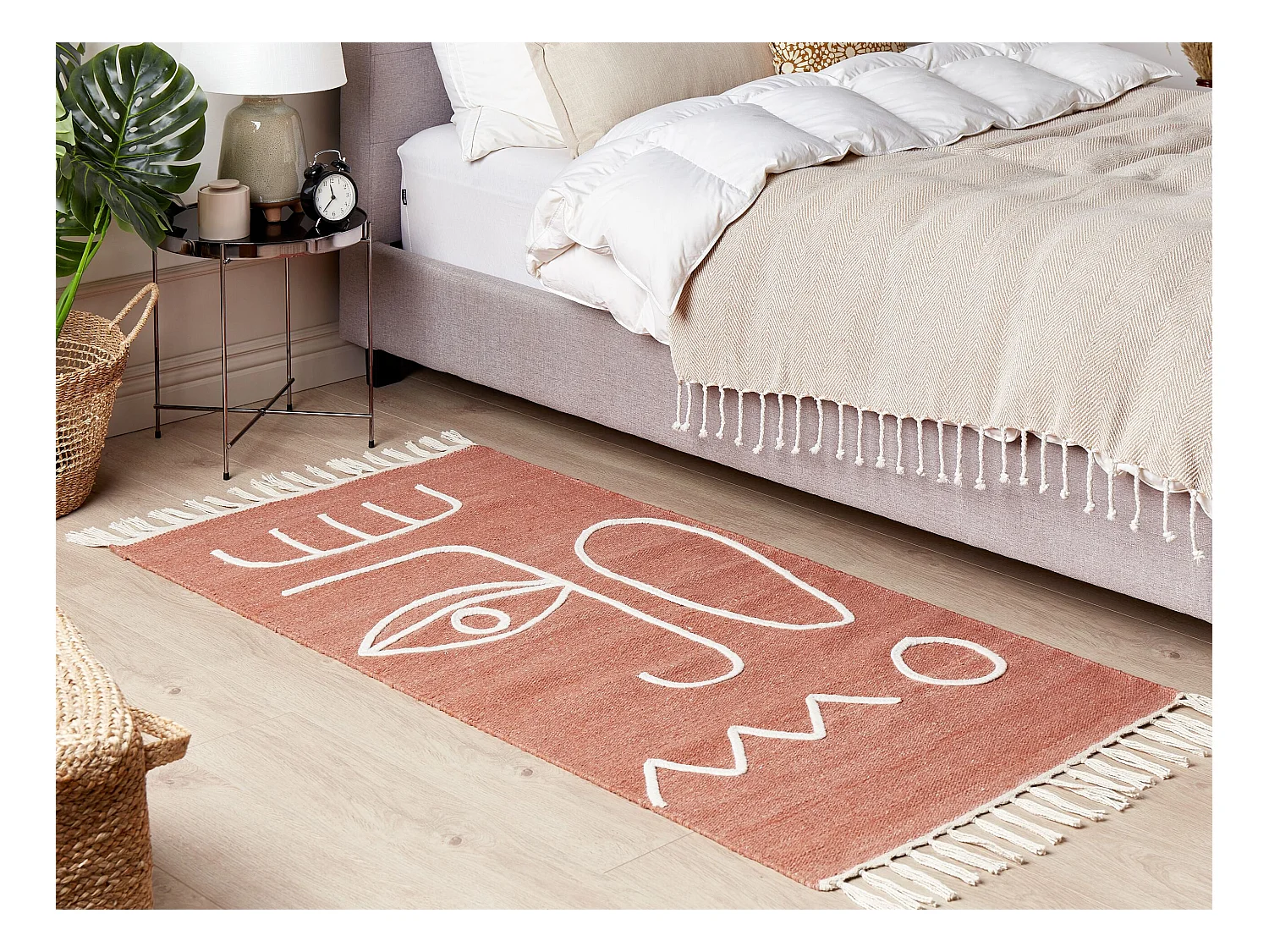 Teppich rot mit Fransen abstraktes Muster 80x150 cm Indoor & Outdoor Boho Yavu