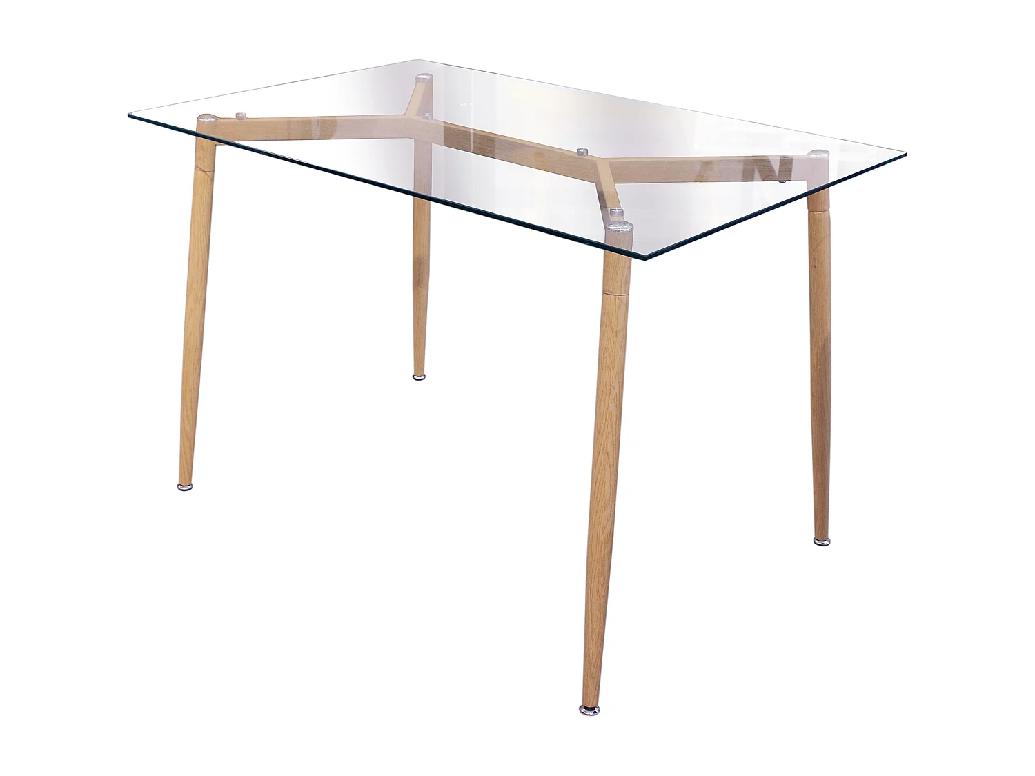 Table En Verre Pieds Metal Effet Bois 75x115cm Transparent, Marron