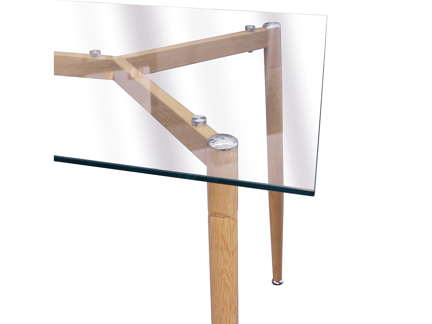 Table En Verre Pieds Metal Effet Bois 75x115cm Transparent, Marron