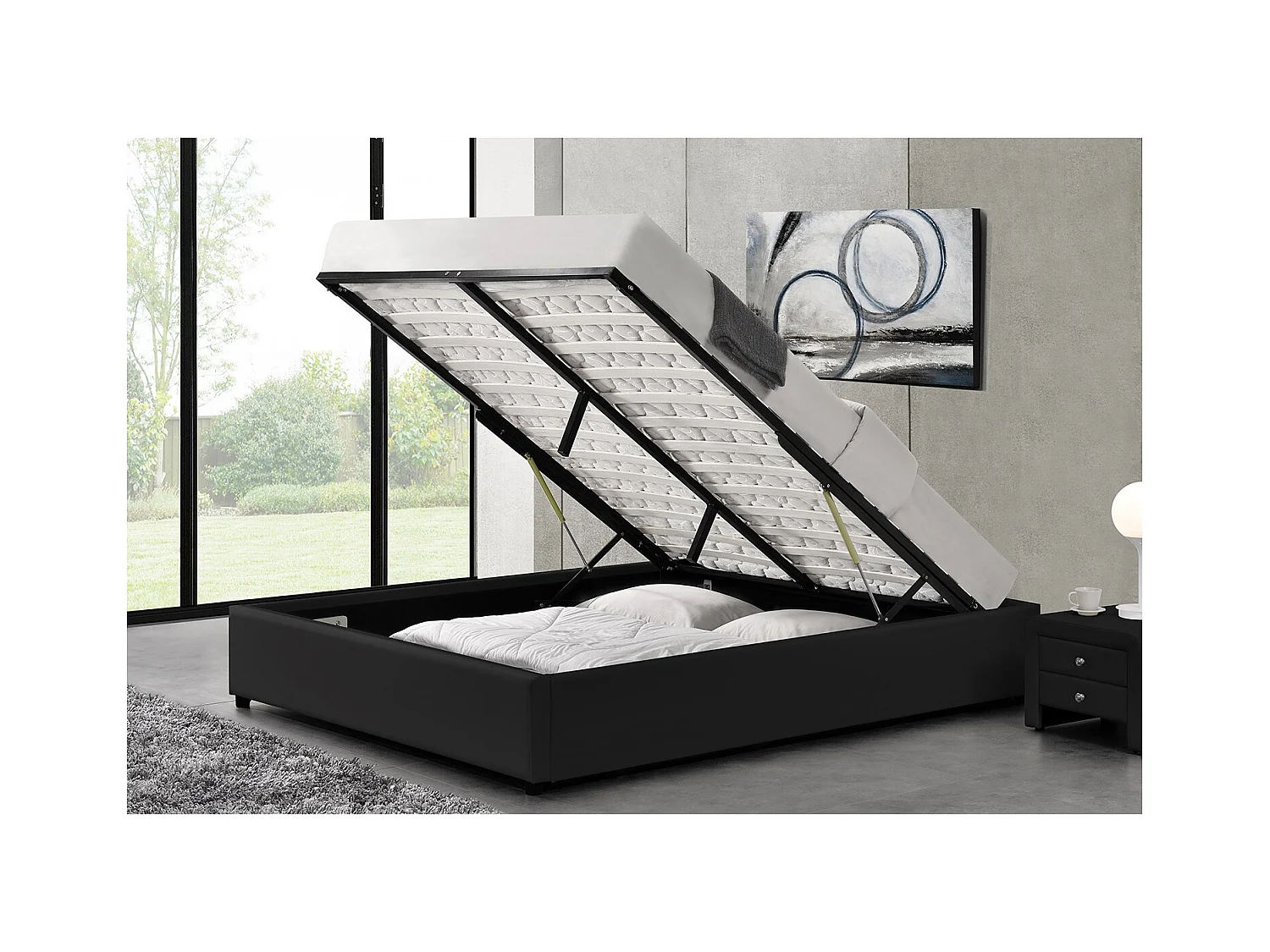 Cama negra con caja de almacenaje 160X200 KENNINGTON