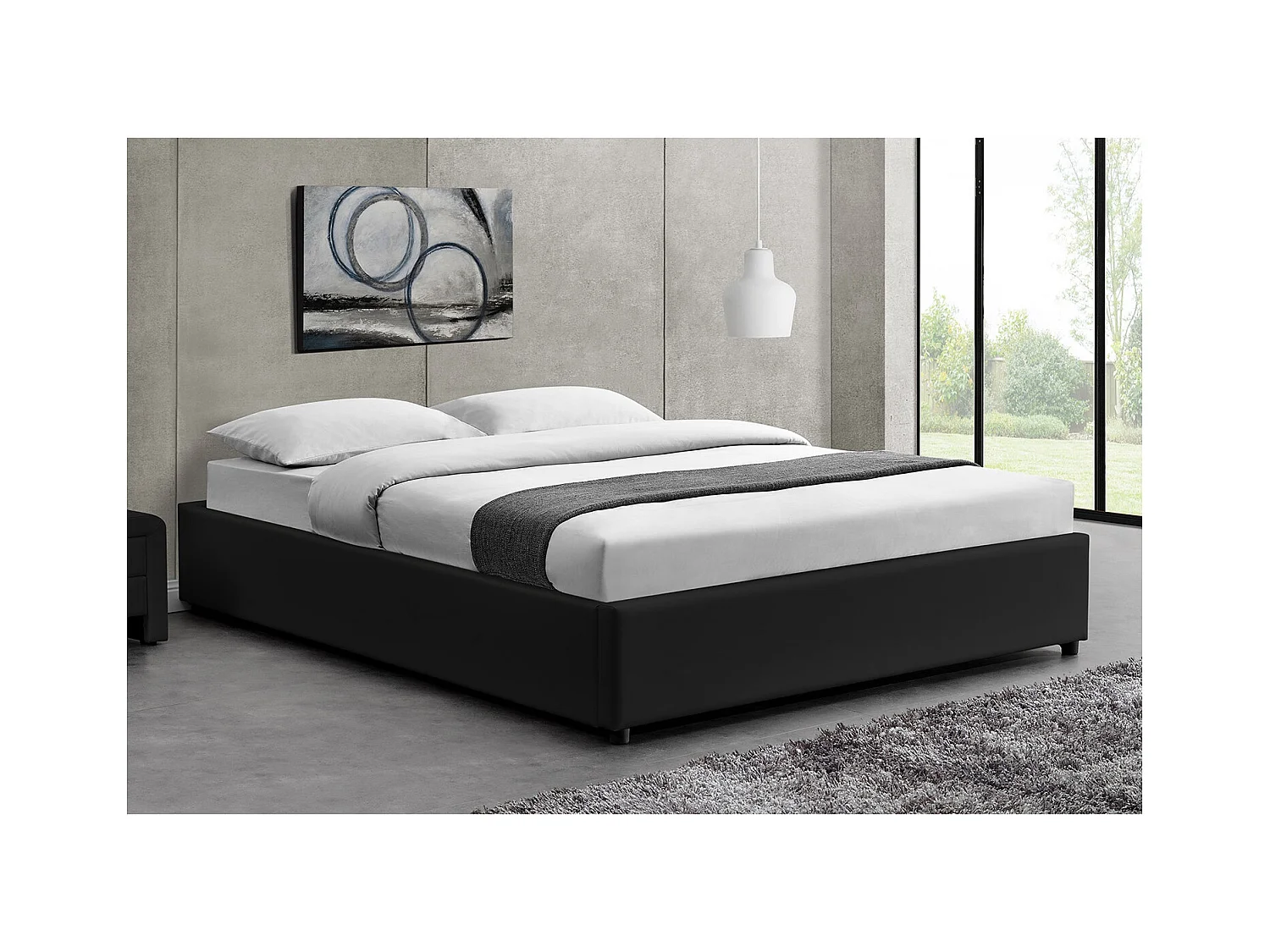 Cama negra con caja de almacenaje 160X200 KENNINGTON