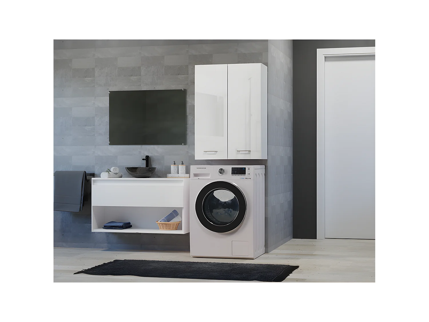 NELIO - Mobile bagno sospeso - Mobile bagno sospeso - Dimensioni 64x30x90 - Contenitore bagno