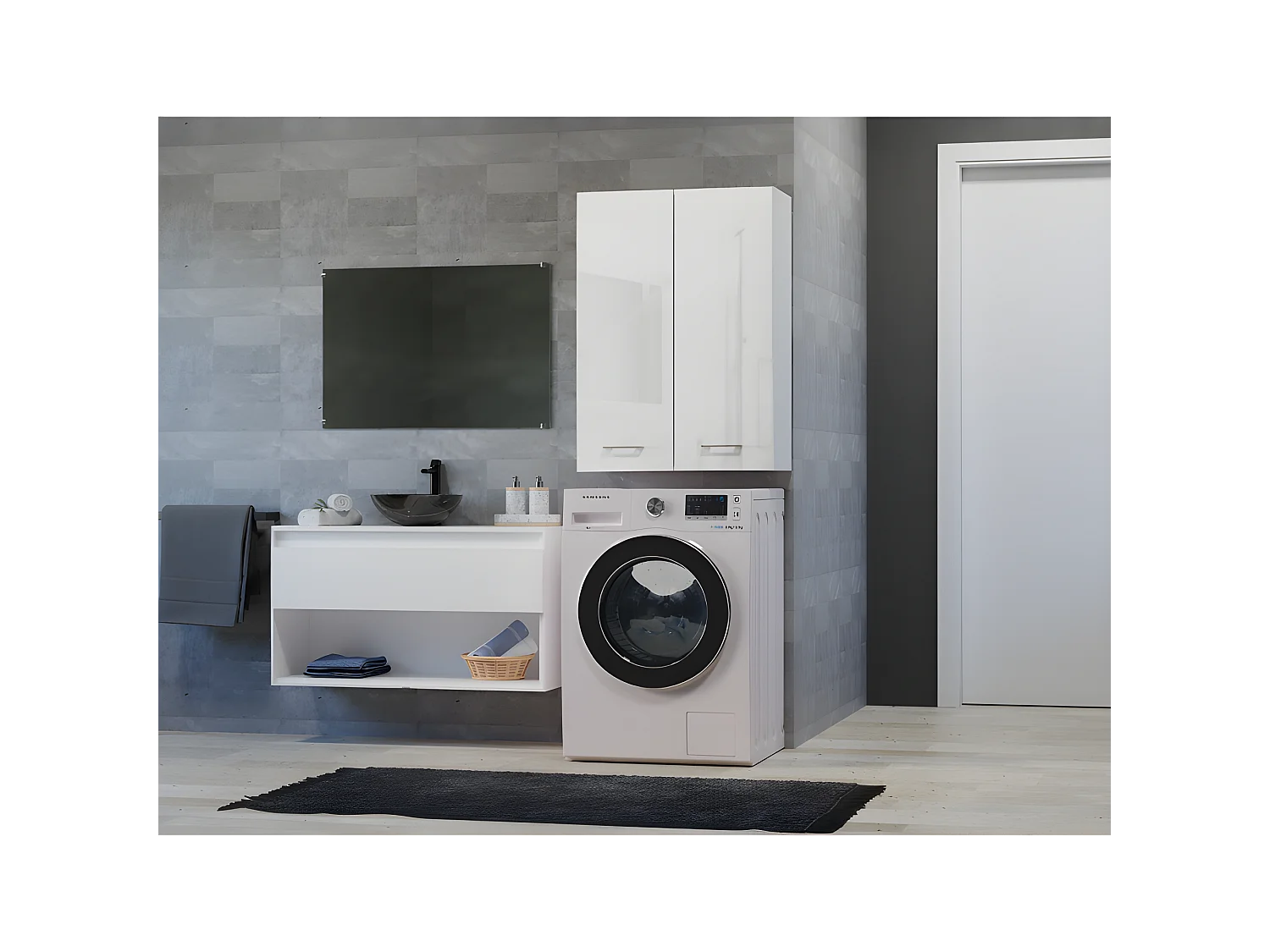 NELIO - Mobile bagno sospeso - Mobile bagno sospeso - Dimensioni 64x30x90 - Contenitore bagno