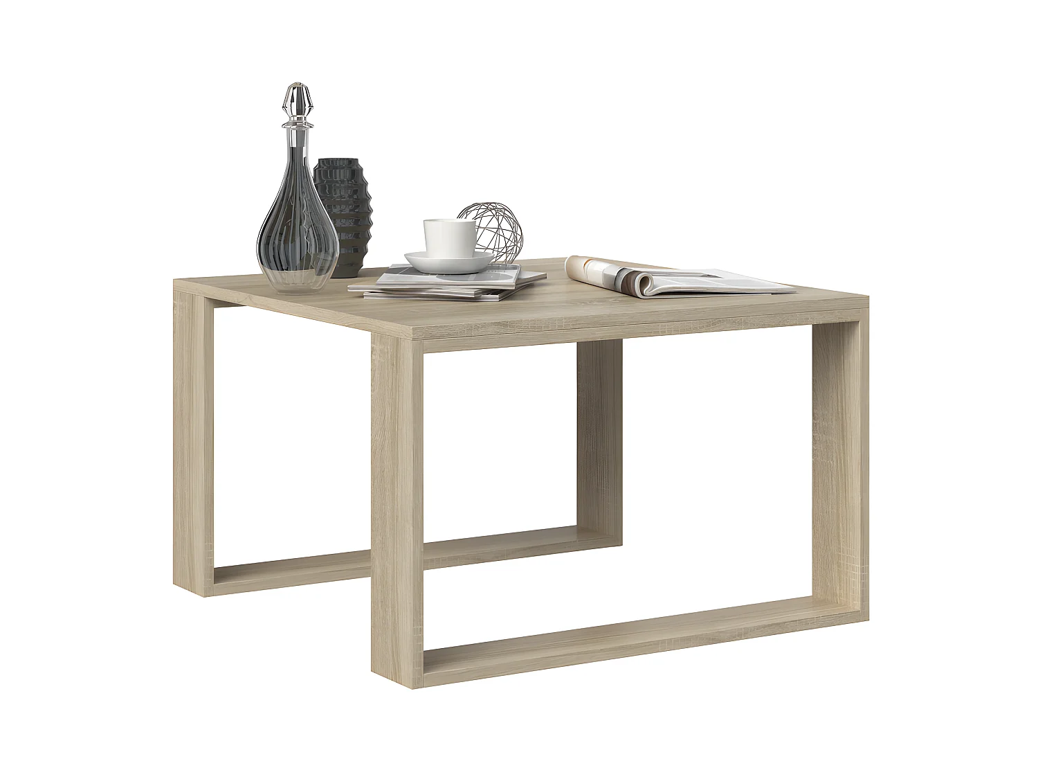 ALADA - Table basse carrée style industriel - 67x67x40 cm - Table basse en décor bois